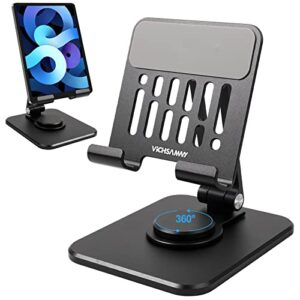 vichsamwy aluminum adjustable cell phone stand with 360°rotating base, heavy duty foldable stand for all 4-12.9 inches phone and ipad (black)