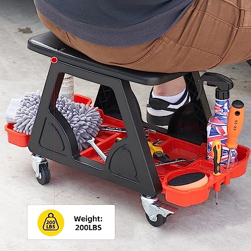 FENG PAI Detailing Seat - Car Heavy Duty Rolling Seat and Rolling Garage Stool, Mechanics Rolling Stool, Creeper Seat for Auto Repair Shop and Work Platform