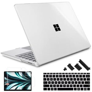 may chen case compatible for 13.5" microsoft surface laptop 5/4/3 with metal palm rest model 1951/1868, plastic hard shell case with screen protector + keyboard cover + dust plug, crystal clear