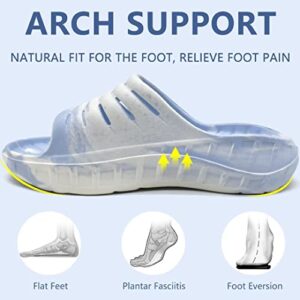 GPOS Mens Sport Recovery Sandals Plantar Fasciitis Arch Support Thick Cushion Slides Sandals Lightweight Comfort Orthotic Open Toe Slippers Camo-BlueWhite Size 9