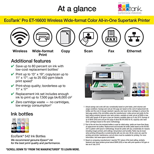 Epson EcoTank Pro ET-16600 All-in-One Supertank Wireless Color Inkjet Printer - Print Copy Scan Fax- 25 ppm, 4800 x 1200 dpi, Wide-Format 13 x 19, Auto 2-Sided Printing, 50-Sheet ADF, Voice-Activated
