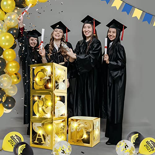 Beyzatoy 2023 Graduation Balloon Boxes Decorations, Graduation Decorations Class of 2023 Include 4Pcs Black and Gold Grad Boxes Come with GRAD and Class of 2023 Signs Party Supplies