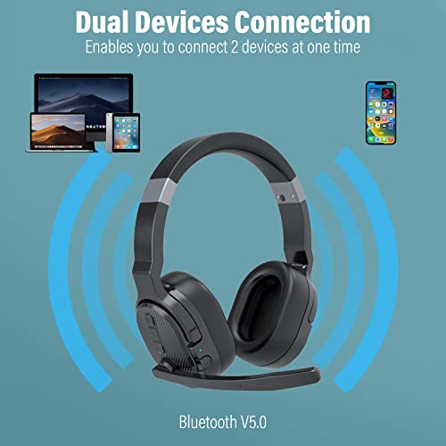 MONODEAL Trucker Bluetooth Headset, Bluetooth Headset with Microphone Noise Canceling(ENC) Dual Mic & Mute Button, 3 EQ Music Modes, Single and Dual Ear Wireless Headphones for Office Home Work