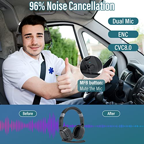 MONODEAL Trucker Bluetooth Headset, Bluetooth Headset with Microphone Noise Canceling(ENC) Dual Mic & Mute Button, 3 EQ Music Modes, Single and Dual Ear Wireless Headphones for Office Home Work