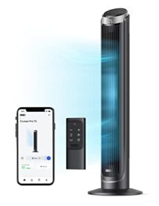 dreo smart tower fan for bedroom, standing fans for indoors, 90° oscillating, 26ft/s velocity quiet floor fan with remote, 8h timer, voice control bladeless fans for indoors, works with alexa