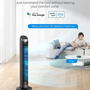 Dreo Smart Tower Fan for Bedroom, Standing Fans for Indoors, 90° Oscillating, 26ft/s Velocity Quiet Floor Fan with Remote, 8H Timer, Voice Control Bladeless Fans for Indoors, Works with Alexa