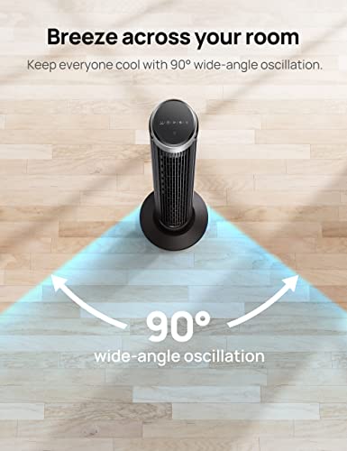 Dreo Smart Tower Fan for Bedroom, Standing Fans for Indoors, 90° Oscillating, 26ft/s Velocity Quiet Floor Fan with Remote, 8H Timer, Voice Control Bladeless Fans for Indoors, Works with Alexa