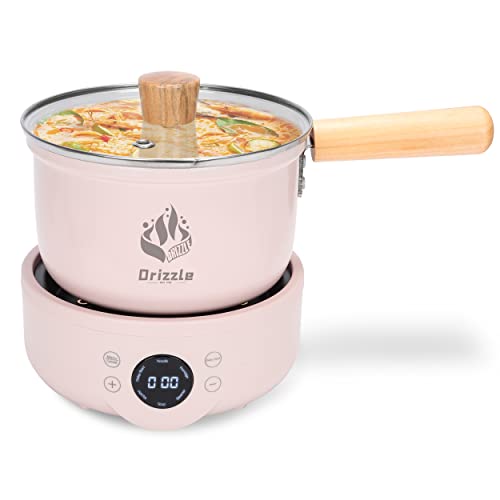 Drizzle Pink Electrical Cooker 1.8L - 6 in 1 Soup,Prridge,Noodle,Steamer,Hot Pot,Delay Start - Multifunctional Hot Pot Non-stick Portable Pan - Egg Rice Ramen Oatmeal Steak Pasta - Dorm Office Hotel Camping