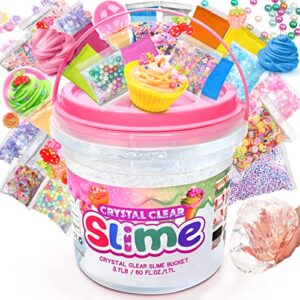 60 FL OZ Clear Slime Kit for Girls: Big Slime Bucket for Kids, Premade Crystal Slime with 35 Pack Slime Accessories, Birthday Gifts for Girls 6-12, Fun DIY Slime, Party Favors Slime Toys