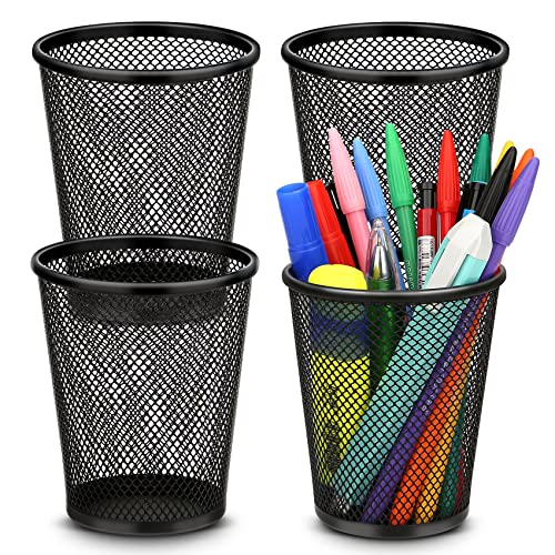 Smgmg Pen Holder for Desk, Pencil Holder for Desk, 4 Pack Pencil Cup for Pen, Mesh Metal Pen Organizer for Desk Black, Desk Pen Holder