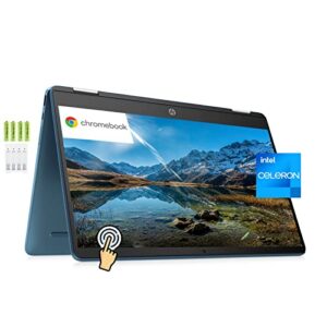 hp newest x360 2-in-1 convertible laptop computer, 14" hd touchscreen chromebook, quad core intel celeron n4120, 4gb ram 64gb emmc storage, bt 5, webcam, 13 hours battery life, chrome os, w/battery