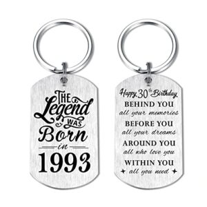 yobent 30th birthday gifts for him men 1993, happy 30th birthday keychain, 30 year old birthday gifts for her women，the legend was born in 1993