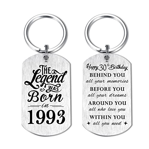 Yobent 30th Birthday Gifts for Him Men 1993, Happy 30th Birthday Keychain, 30 Year Old Birthday Gifts for Her Women，The Legend was Born in 1993