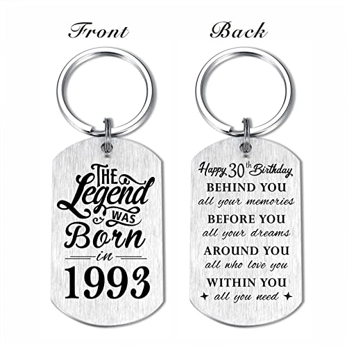 Yobent 30th Birthday Gifts for Him Men 1993, Happy 30th Birthday Keychain, 30 Year Old Birthday Gifts for Her Women，The Legend was Born in 1993