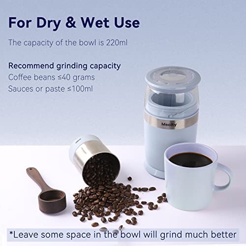 Mecity Electric Coffee Blade Grinder 6 Blades Stainless Steel Removable Bowl Fast Grinding, Coarse Fine Ground Coffee, Pepper Salt, 200W, Blue