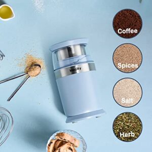 Mecity Electric Coffee Blade Grinder 6 Blades Stainless Steel Removable Bowl Fast Grinding, Coarse Fine Ground Coffee, Pepper Salt, 200W, Blue