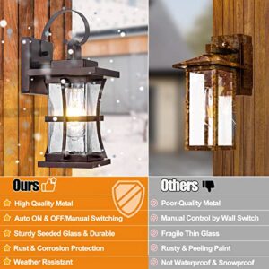 2-Pack Dusk to Dawn Outdoor Lighting - Oil Rubbed Bronze Exterior Porch Light Fixtures Wall Mount, 100% Anti-Rust Brown Outside Wall Sconce, Waterproof Dusk to Dawn Wall Lights for House Garage