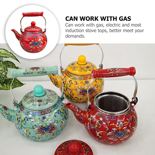 Hemoton Camping Kettle Tea Pots Enamel Tea Kettle Stove Teapot with Infuser Porcelain Enameled Teakettle Hot Water Kettle Pot Water Coffee Warmer for Home Restaurant 2.2L Red Coffee Pot