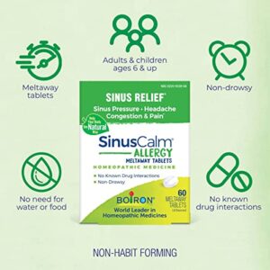 Boiron SinusCalm Allergy Tablets for Relief from Sinus Pressure, Sinus Headache, or Sinus Congestion and Pain - 60 Count
