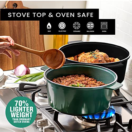 Granitestone Lightweight 6.5 Qt Dutch Oven Pot with Lid, Nonstick Dutch Oven Set, 10 in 1 Enamel Stock Pot/Cooking Pot & Dutch Oven for Sourdough Bread Baking, Oven/Dishwasher Safe - Emerald