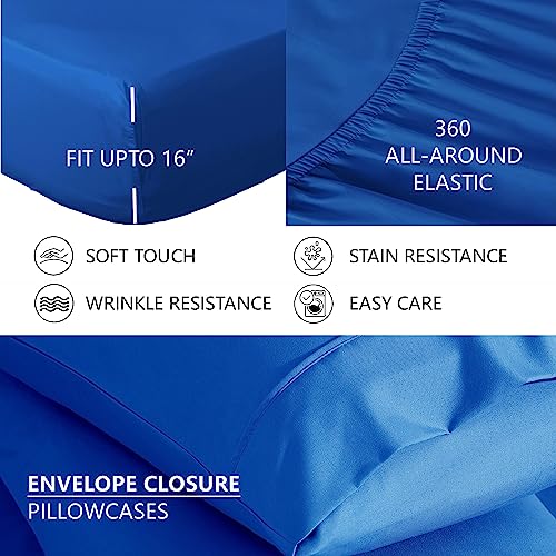 American Home Collection Deluxe 4 Piece Bed Sheets Set Deep Pocket Extra Soft Microfiber Wrinkle Free Sheets Easy Care (California King, Snorkel Blue)