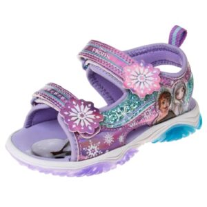 disney girls frozen summer light up sandals - outdoor slip-on quick dry waterproof, purple (8 medium, toddler)