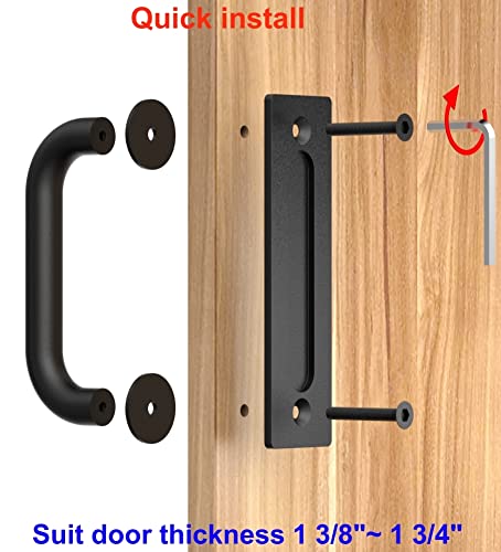 Haritoft All New Sliding Barn Door Handle Pull and Flush Hardware Set, Two-Side with Flat Back-Plate Design, C-Shape, Rustic Black