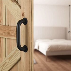 Haritoft All New Sliding Barn Door Handle Pull and Flush Hardware Set, Two-Side with Flat Back-Plate Design, C-Shape, Rustic Black