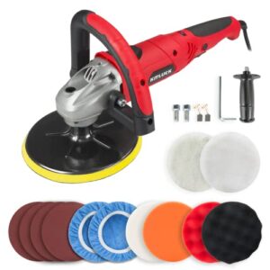 kitluck buffer polisher, 7 inch rotary polisher for car detailing, 7.5a 900w 6 variable speed car buffer machine 4300rpm, 5/8"-11unf, with foam/wool pad kit for car polishing, buffing, waxing, sanding