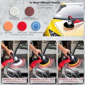 KITLUCK Buffer Polisher, 7 Inch Rotary Polisher For Car Detailing, 7.5A 900W 6 Variable Speed Car Buffer Machine 4300RPM, 5/8"-11UNF, With Foam/Wool Pad Kit For Car Polishing, Buffing, Waxing, Sanding