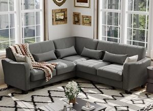 belffin convertible sectional sofa fabric couch with chaise reversible small corner couch furniture l-shaped 4 seater sofas light grey