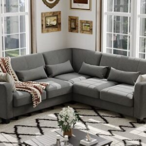 Belffin Convertible Sectional Sofa Fabric Couch with Chaise Reversible Small Corner Couch Furniture L-Shaped 4 Seater Sofas Light Grey