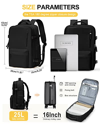 WONHOX Carry On Travel Laptop Backpack for Women Men, Flight Approved,Backpack, Travel Hiking Outdoor Sports Rucksack Casual Daypack Bag Backpack, Black Simple