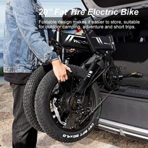 Wooken Electric Bike, 20'' Fat Tire for Adults, 500W Folding with 48V 10Ah Battery, Shimano 7 Speed Gears, Dual Shock Absorber, 20MPH Ebike Commute Mountain Beach Snow.