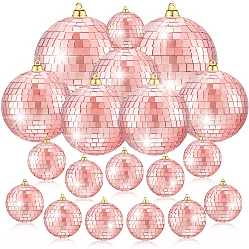 50 Pcs Disco Balls Reflective Disco Ball Decorations Hanging Disco Ball Ornament Different Sizes Mirror Ball for Home Decor, Party, Club (Rose Gold)