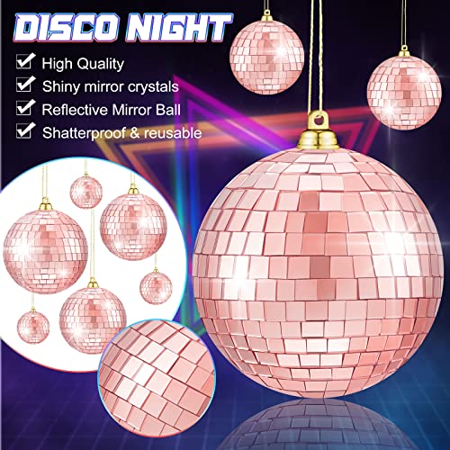 50 Pcs Disco Balls Reflective Disco Ball Decorations Hanging Disco Ball Ornament Different Sizes Mirror Ball for Home Decor, Party, Club (Rose Gold)