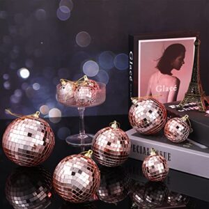 50 Pcs Disco Balls Reflective Disco Ball Decorations Hanging Disco Ball Ornament Different Sizes Mirror Ball for Home Decor, Party, Club (Rose Gold)