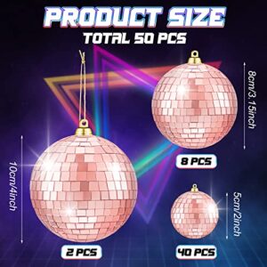 50 Pcs Disco Balls Reflective Disco Ball Decorations Hanging Disco Ball Ornament Different Sizes Mirror Ball for Home Decor, Party, Club (Rose Gold)