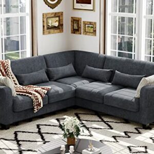 Belffin Small Sectional Sofa Fabric Couch with Chaise Reversible Corner Couch Furniture L-Shaped 4 Seater Sofas Bluish Grey