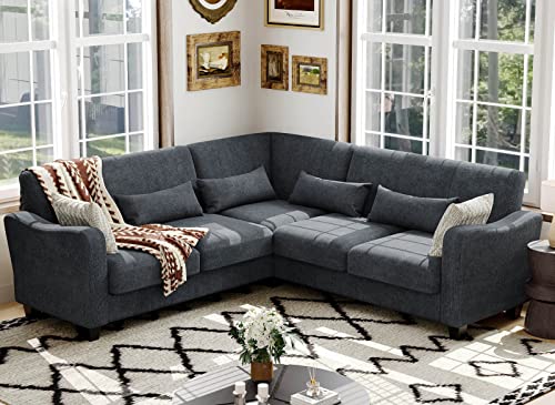 Belffin Small Sectional Sofa Fabric Couch with Chaise Reversible Corner Couch Furniture L-Shaped 4 Seater Sofas Bluish Grey