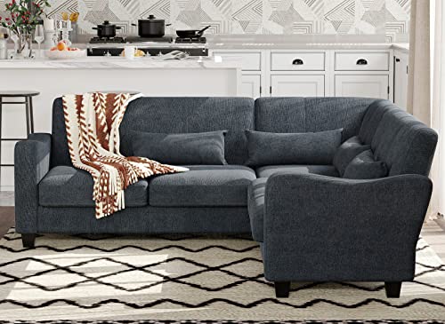 Belffin Small Sectional Sofa Fabric Couch with Chaise Reversible Corner Couch Furniture L-Shaped 4 Seater Sofas Bluish Grey