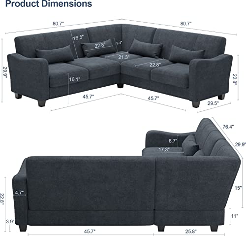 Belffin Small Sectional Sofa Fabric Couch with Chaise Reversible Corner Couch Furniture L-Shaped 4 Seater Sofas Bluish Grey