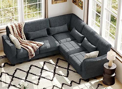 Belffin Small Sectional Sofa Fabric Couch with Chaise Reversible Corner Couch Furniture L-Shaped 4 Seater Sofas Bluish Grey