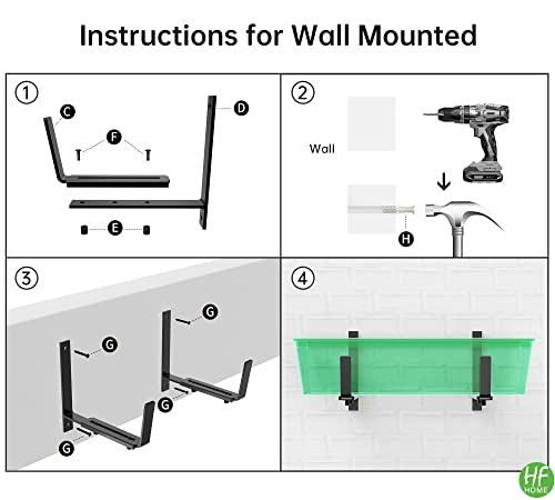 HFHOME 4 PCS Adjustable Planter Box Bracket (6 to 12.5 Inches) for Flower Box Holders, Window Boxes Planters Hooks, Heavy Duty Wall Mount Holder for Windowsills, Garden, Fences, and Balcony - Black