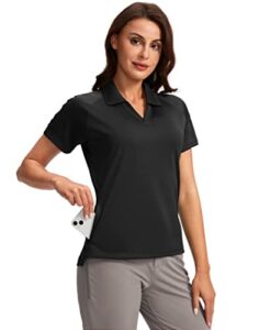 obla women's golf shirt quick dry v-neck short sleeve tennis tops upf50+ collared golf polo shirts for women (black_s)