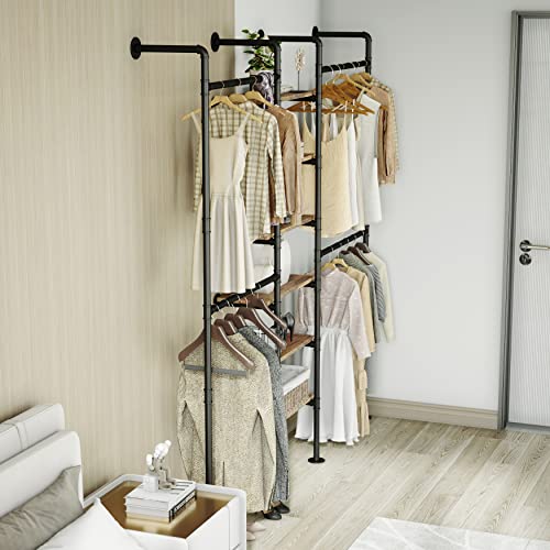 HKaikzo Industrial Pipe Clothes Rack, DÉCOR Wall Mounted Clothing Rack, for Walk-in Wardrobe Multi-Purpose Storage Clothes Hanging Shelf, 2 Installation Methods