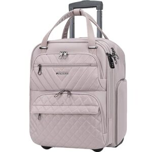 kroser carry on underseat multi-functional, 16-inch underseater lightweight overnight suitcase for women, dusty pink