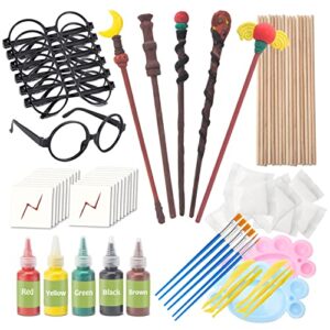 yohold magic wizard wand making kit diy craft set with wizard glasses, lightning bolt scar temporary tattoo for school party supplies,magic theme birthday party,halloween décor