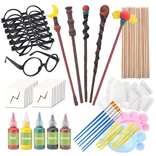 YoHold Magic Wizard Wand Making Kit DIY Craft Set with Wizard Glasses, Lightning Bolt Scar Temporary Tattoo for School Party Supplies,Magic Theme Birthday Party,Halloween Décor