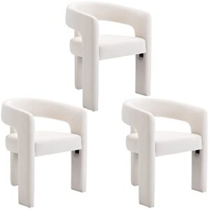 wahson set of 3 velvet fabric upholstered open-back dining chairs, modern kitchen armchair for dining room, ivory